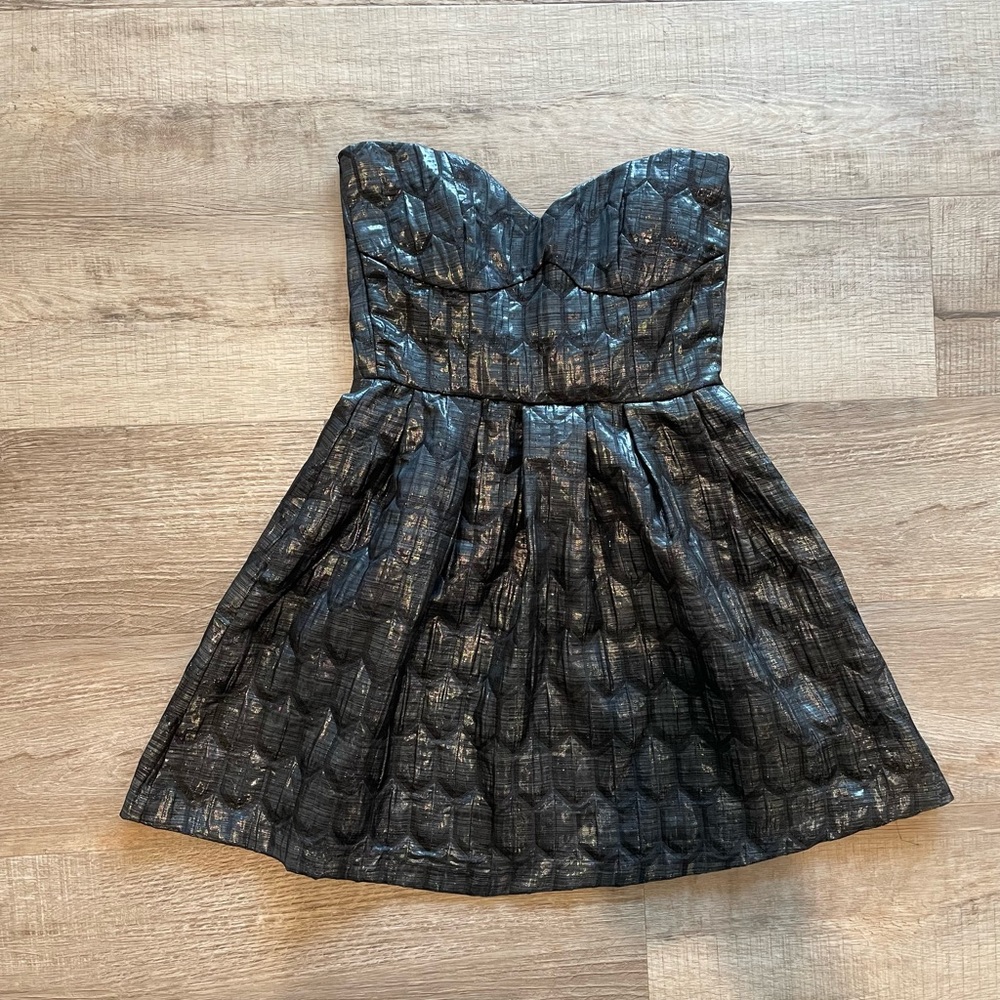 Mink Pink womens mini strapless metallic jacquard cocktail party dress size S 2